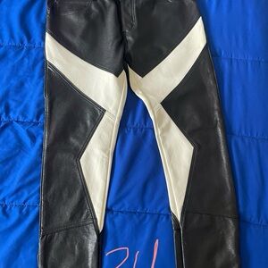 MNML Black and White Leather Pants